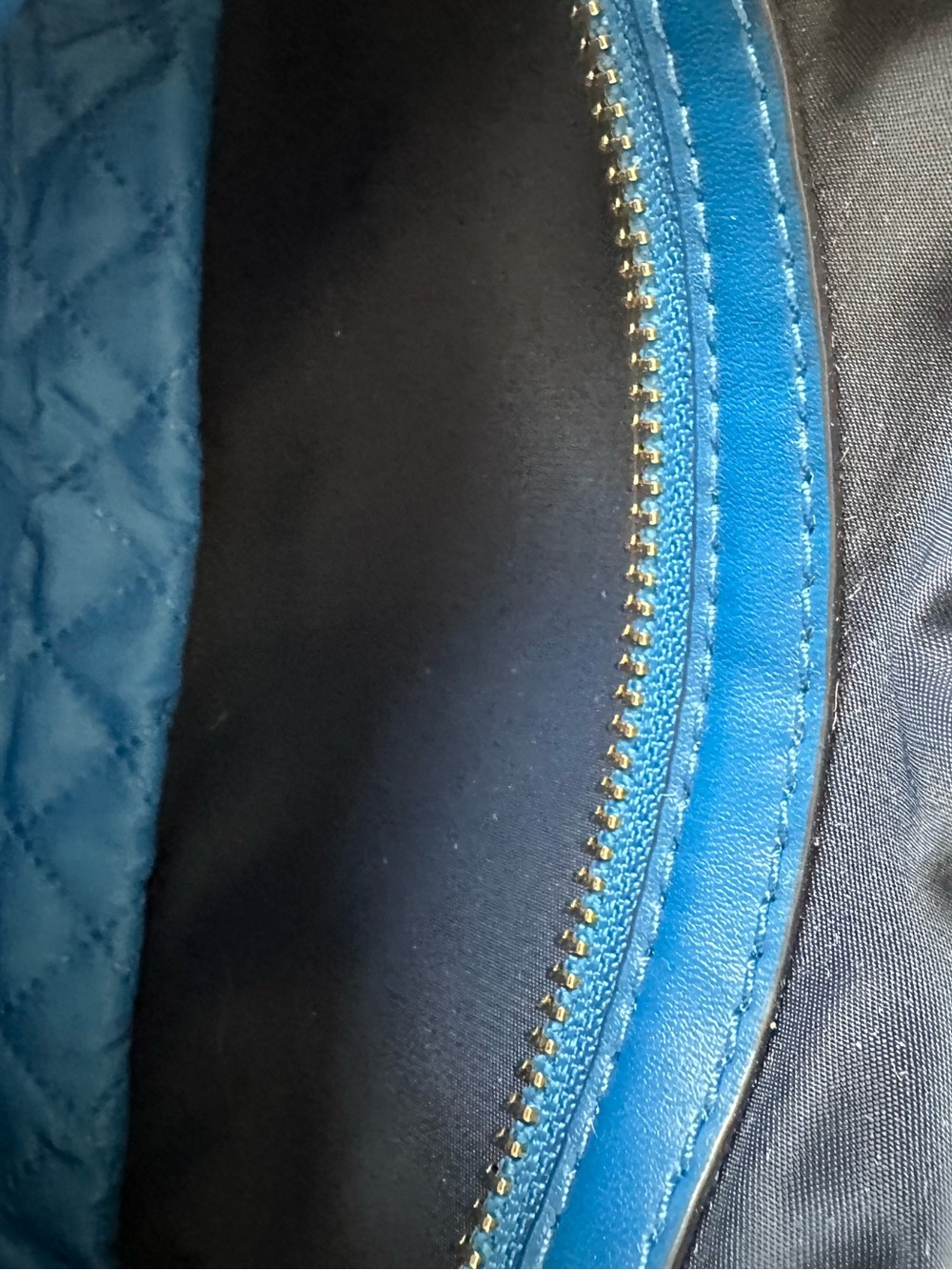 Tory Burch Navy Backpack with Bright Blue Trim and Tan Leather Handle - Picture 13 of 14
